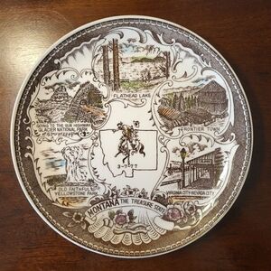 Vintage Montana Souvenir Plate Yellowstone Glacier Mountain Rodeo 3-7-77